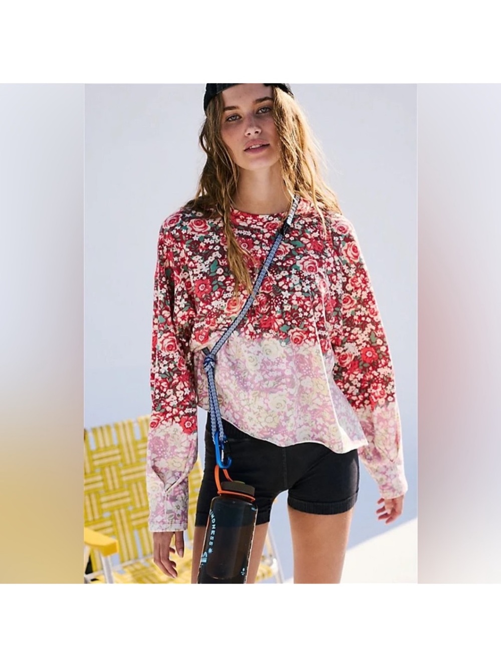 Free People MOVEMENT Inspire Floral Printed Layer Faded Poppy‎ Red Size Small - Picture 4 of 11